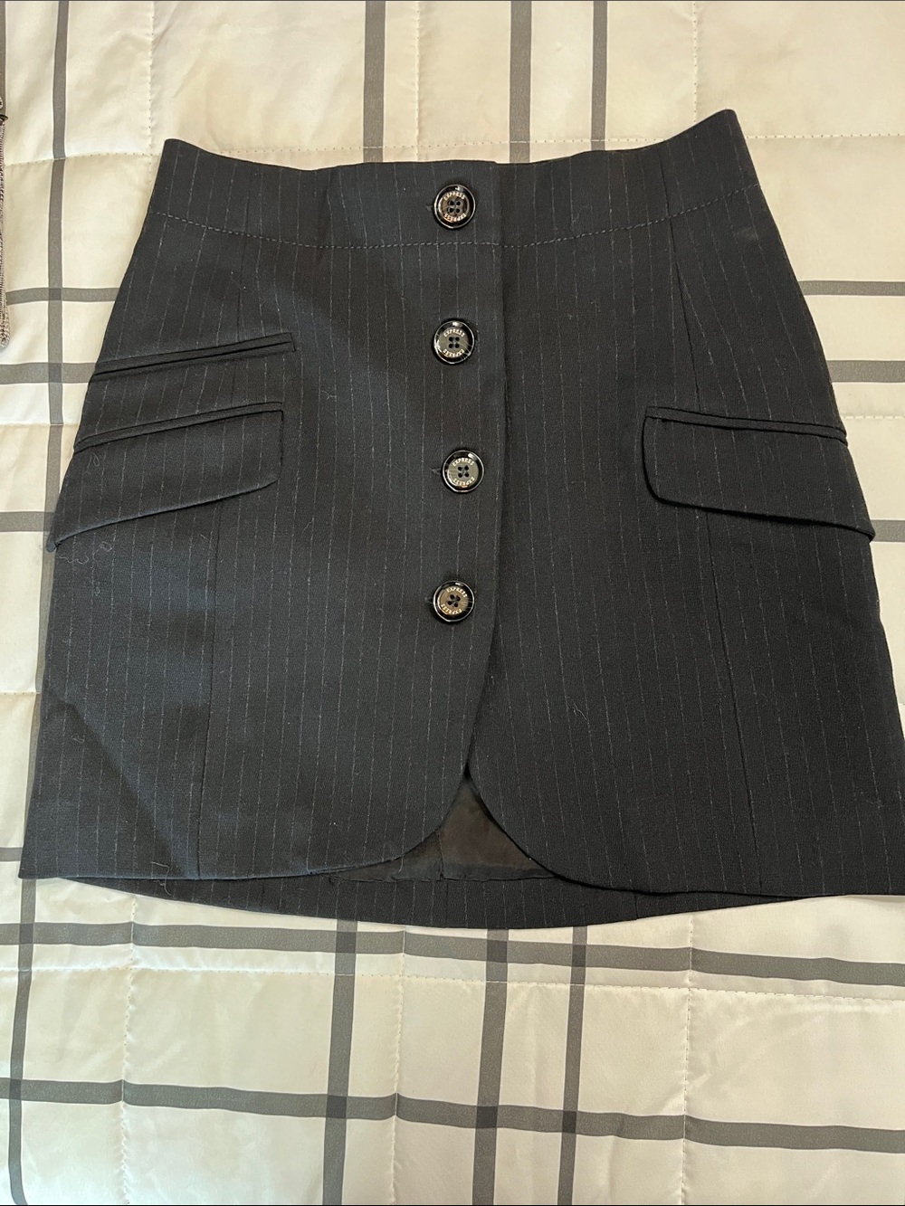 Zara Black  Pinstripe Button-Front Mini Skirt XS